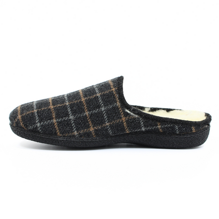 Kapcie męskie szare w kratkę z wełną owczą LC11664X Sanital Flex r.43